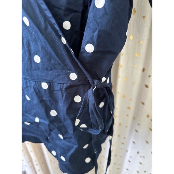 Old Navy 100% Cotton Polka Dot Waist Defined Puff-Sleeve Tie-Wrap Blouse XL - Picture 3 of 7